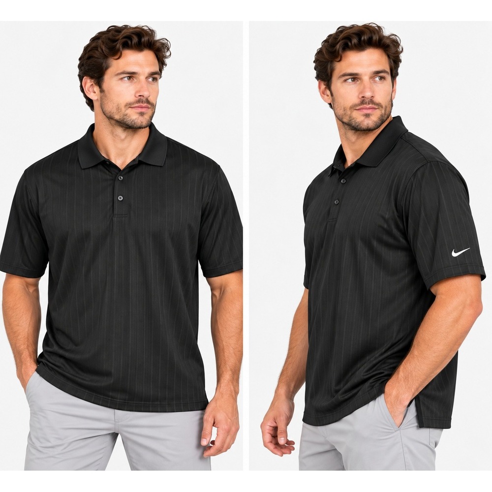Nike Golf Dri-FIT Polo Shirt Mens XL Black Tonal Stripe Short Sleeve 244620-010